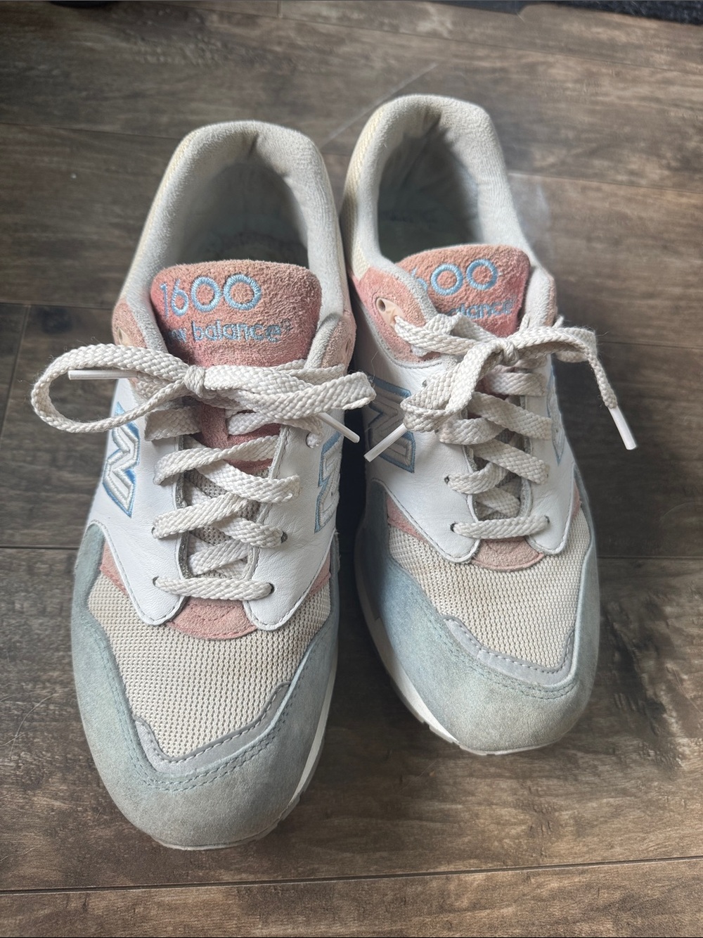 New Balance 1600 Light Gray Pink Blue Suede Sneakers